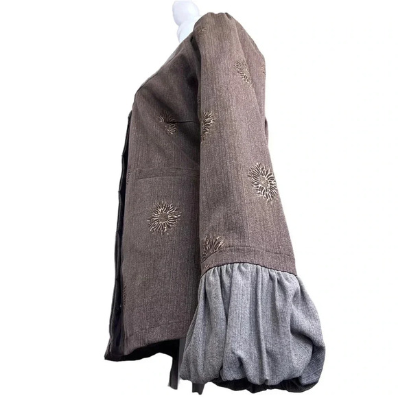 SERRAHNA Statement Blazer Gold Leaf Floral Flounce Cuff Boho Luxe Rare Small - Picture 2 of 12